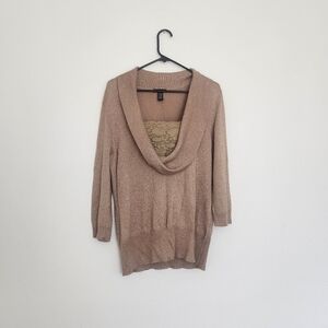 Alfani Women's Shimmery Gold Cowl Neck Top Size XL